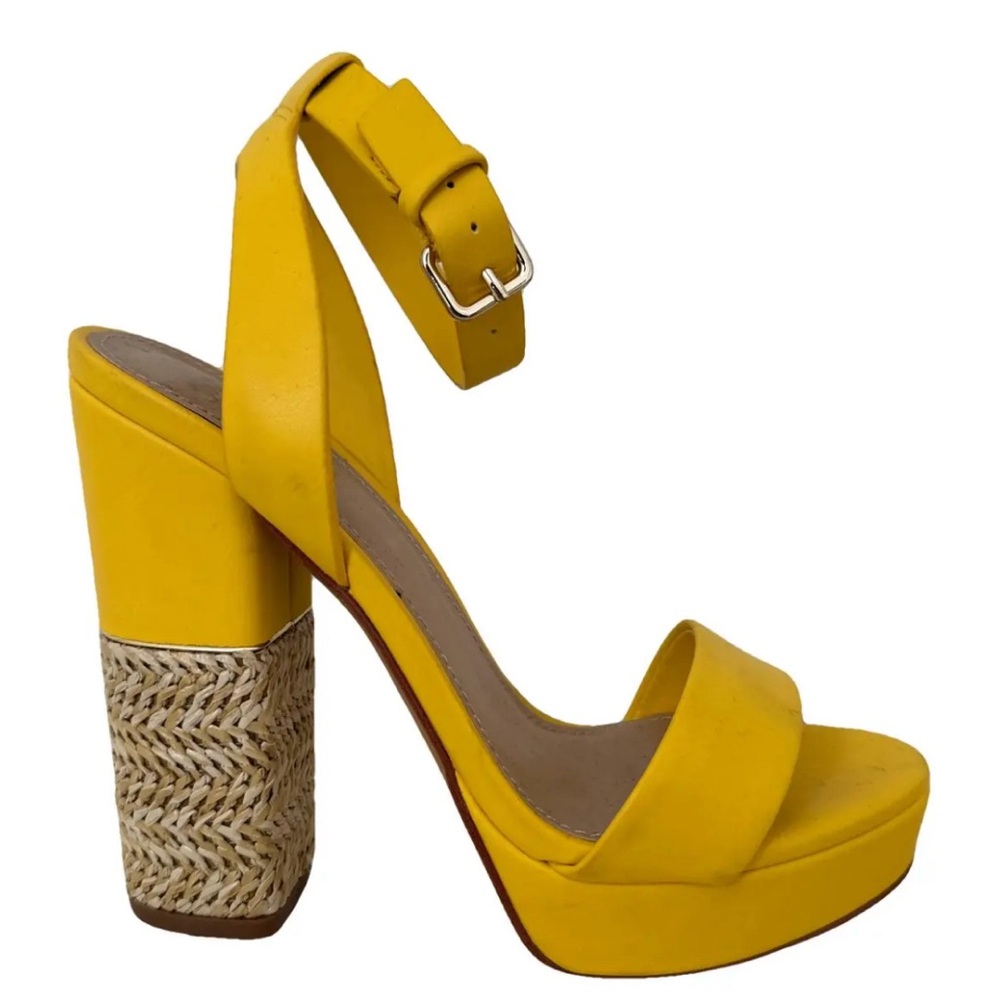 LIKE NEW Aldo Yellow Pallidus Block Heels with Jute Wrap